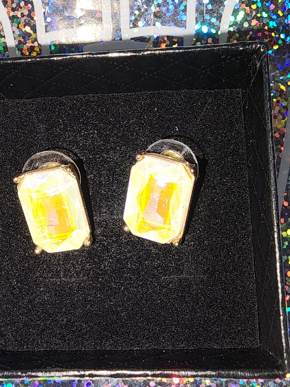 Yellow Faceted Crystal Stud Earrings - Women Jewelry